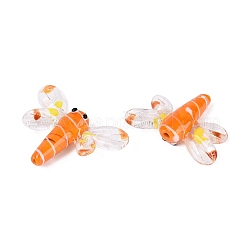 秋の手作りランプワークビーズ  トンボ  ダークオレンジ  25~27.5x33~40x7~9mm  穴：1.2~2mm&nbsp;LAMP-Q031-017-01
