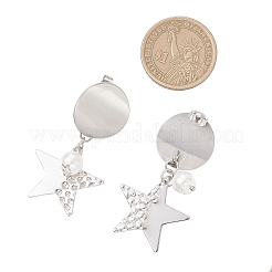 ABS プラスチックイミテーションパールダングルスタッドピアス  304ステンレススチールスタッドピアス金具付き  ステンレス鋼色  スター  48x27mm&nbsp;EJEW-JE06903-03