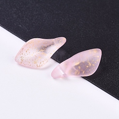 艶消しガラスチャーム  グリッターパウダー付き  花びら  ピンク  17.5x8.5x4.5mm  穴：1mm&nbsp;GLAA-L027-B04