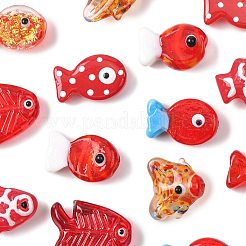 14個 7種類のスタイルのペイントガラスビーズ  魚  ファイヤーブリック  13~21x12~23mm  2個/スタイル&nbsp;LAMP-FS0001-64