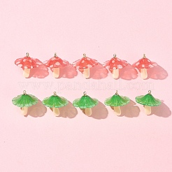 10個2色プラスチックペンダント  アクリルと金メッキの真鍮ループ付き  キノコ  ミックスカラー  23x22~23mm  穴：1.5mm  5個/カラー&nbsp;KY-FS0001-34B