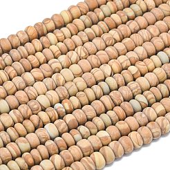 天然木レースストーン木製ジャスパービーズ連売り  艶消し  ロンデル  6x4mm  穴：1mm  約93~96個/連  14.57~14.76インチ（37~37.5cm）&nbsp;G-P575-A40-6x4mm