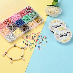 2600個のディスク/フラットラウンドポリマークレイビーズ  10個のヒトデと葉のccbプラスチックと合金のペンダント  10個の楕円形のシェルビーズ  亜鉛合金の留め金  鉄のパーツと弾性糸  DIYジュエリー作成キット用  ミックスカラー  ポリマークレイビーズ：2600個/セット&nbsp;DIY-YW0003-03