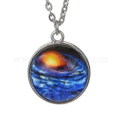 304ステンレススチールガラス宇宙ペンダントネックレス  ステンレス鋼色  ミックスカラー  19.69インチ（50cm）&nbsp;NJEW-JN05192