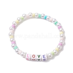 ポリマー粘土とプラスチックビーズのストレッチブレスレット  女性用ワードラブアクリルブレスレット  カラフル  内径：2-1/8インチ（5.5cm）&nbsp;BJEW-JB10341