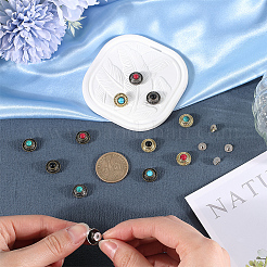 24セット12スタイルの合金ボタン  合成ターコイズとネジ付き  DIYアクセサリー  花付きフラットラウンド  ミックスカラー  綿：12x8.5ミリメートル  穴：2.2mm  ネジ:7x3.5mm  2セット/カラー&nbsp;FIND-CP0001-87