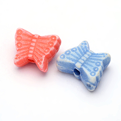 クラフトアクリルビーズ  蝶  ミックスカラー  7x9x3mm  穴：2mm  約3200-3250個/500g&nbsp;MACR-Q157-M02
