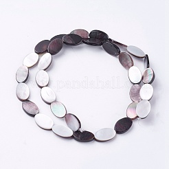 天然ブラックリップシェルビーズ連売り  オーバル  12.6~13x7.3~8.5x2~3.5mm  穴：0.5mm  約32個/連  16.14インチ（41cm）&nbsp;SSHEL-E571-47