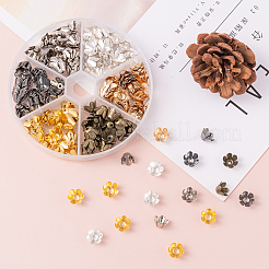 300個6色6枚の花びらの鉄ビーズキャップ  花  ミックスカラー  10x6.2mm  穴：1.6mm  50個/カラー&nbsp;IFIN-CJ0001-67
