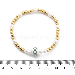 女性用真鍮ビーズストレッチブレスレット  18KGP本金メッキ  目でラウンド  ターコイズ  1/4インチ（0.5cm）  内径：2-1/8インチ（5.5cm）&nbsp;BJEW-G736-03A