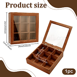 蓋付き9コンパートメント木製収納ボックス  正方形  シエナ  240x240x70mm&nbsp;AJEW-WH0752-579