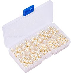 環境に優しい染めガラスパールラウンドパールビーズ  ベージュ  5~10mm  穴：1.2~1.5mm  約340個/箱&nbsp;HY-PH0009-RB003