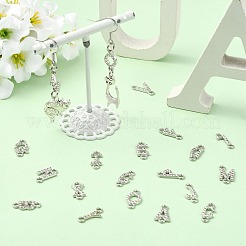 26個 26スタイル 合金クリスタル ラインストーン コネクターチャーム  a~z の文字リンク  プラチナ  15x5.5~9.5x2mm  穴：1.8~2mm  1個/スタイル&nbsp;FIND-CJZ0001-001P
