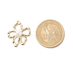 合金ペンダント  模造パールのアクリルビーズで  花  ライトゴールド  25x21.5x6.5mm  穴：1.5mm&nbsp;PALLOY-JF01640-01
