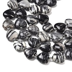 ナチュラルブラックネットストーンビーズ連売り  ハート  11~11.5x12x6mm  穴：1.1mm  約36個/連  15.35インチ（39cm）&nbsp;G-B022-27C-A