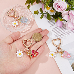 3個 3色エナメル合金フラワーとアクリル製イチゴキーホルダー  合金の留め金付き  73mm  1pc /カラー&nbsp;KEYC-DC0001-31