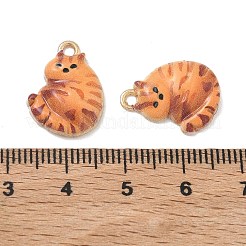 合金エナメルチャーム  猫の形のチャーム  ラックめっき  ゴールドカラー  チョコレート  18x13.5x3.5mm  穴：1.6mm&nbsp;ENAM-K076-35G-05