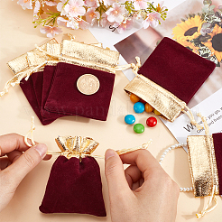 長方形ベルベットジュエリーポーチバッグ  ギフト巾着袋  暗赤色  10x7x0.3cm  25個/袋&nbsp;TP-BBC0001-09A-02