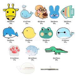 12本12スタイルアクリル安全ブローチ  鉄ピンと  クジラの形とキリンとひよこと爪のプリントとカエルとウサギと魚とフグとイルカとリスとワニ  ミックスカラー  30.5~46x32~70x8~8.5mm  ピン：0.7~0.8mm  1個/スタイル&nbsp;JEWB-LS0001-06