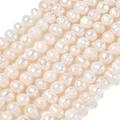 天然養殖淡水パールビーズ連売り  グレードa ++  ポテト  ベージュ  7~8mm  穴：0.6mm  約52~53個/連  12.99~13.19''（33~33.5センチメートル）&nbsp;PA-CBAC463-17