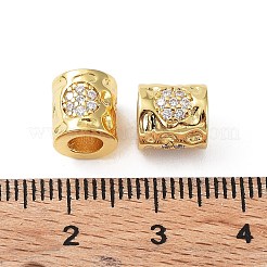 真鍮製マイクロパヴェキュービックジルコニアビーズ  コラム  18KGP本金メッキ  8x7.5mm  穴：4mm&nbsp;KK-A189-09G