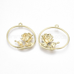 ラックメッキ合金ペンダント  カドミウムフリー＆鉛フリー  花バラ  バレンタインデーのジュエリー用  ライトゴールド  34.5x35x5mm  穴：2mm&nbsp;PALLOY-S132-138-RS