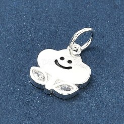 スターリングシルバーのパヴェクリアキュービックジルコニアの笑顔の雲の花のチャーム925個  エナメル  スタンプ925個付き  銀  11x9x1.5mm  丸カン：5x1ミリ  3mm内径&nbsp;STER-A051-03S