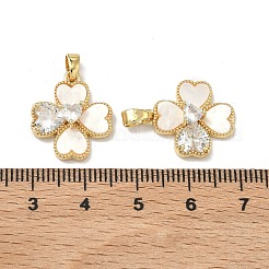 真鍮マイクロパヴェクリアキュービックジルコニアペンダント  花のチャーム  合成シェル付き  18KGP本金メッキ  18x15.5x5.5mm  穴：5x3mm&nbsp;LS-KK-H265-09G