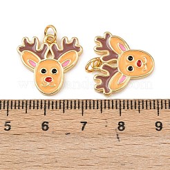 クリスマス真鍮エナメルペンダント  丸カン付き  鉛フリー＆カドミウムフリー  長持ちメッキ  ラックめっき  18KGP本金メッキ  鹿  17x18x2mm  穴：3mm&nbsp;KK-L255-17G-01