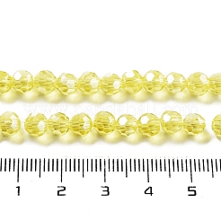 電気メッキ透明ガラスビーズ連売り  ファセット（32ファセット）  ラウンド  パール光沢メッキ  きいろ  6mm  穴：1mm  約98~100個/連  20.39~20.59インチ（51.8~52.3cm）&nbsp;EGLA-A035-T6mm-A03