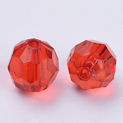 透明なアクリルビーズ  多面カット  ラウンド  レッド  6x5.5mm  穴：1.7~1.8mm  約4200個/500g&nbsp;TACR-Q257-6mm-V12