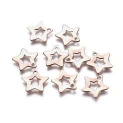 ステンレススチールチャーム201個  スター  中空  ローズゴールド  9.5x10x0.5mm  穴：1mm&nbsp;STAS-E484-07RG