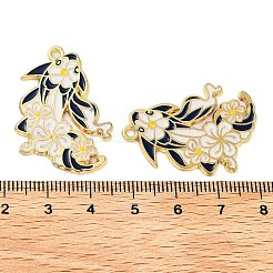 メッキ合金エナメルチャームラック  ゴールドカラー  花の魅力を持つ魚  プルシアンブルー  33x23x1.5mm  穴：2mm&nbsp;FIND-Q099-03B-03