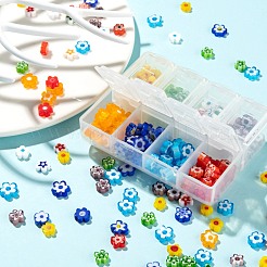 8色の手作りミルフィオリガラスビーズ連売り  花  ミックスカラー  6.4~9x3.2mm  穴：1mm  325個/箱&nbsp;LAMP-LS0001-13
