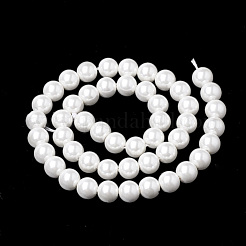 シェルパールビーズ連売り  ラウンド  ホワイト  8~8.5mm  穴：1mm  約48個/連  15.9インチ&nbsp;X-BSHE-S301-8mm-04