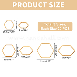 60個3スタイル304ステンレススチールリンクリング  六角  ミックスカラー  13.5~22x12~20x1mm  20個/スタイル&nbsp;STAS-UN0031-82