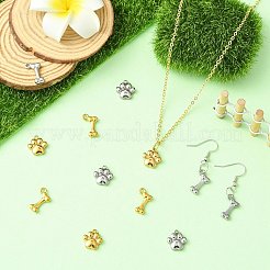 12個4スタイル304ステンレススチールペンダント  犬の骨と足跡  ミックスカラー  12.5~15x9.5~12x2.5~3mm  穴：1.6~1.8mm  3個/スタイル&nbsp;STAS-CJ0003-19