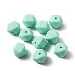 食品グレードの環境に優しいシリコーンビーズ  六角  アクアマリン  19x14x14mm  穴：2mm&nbsp;SIL-WH0008-09A