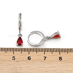 真鍮マイクロパヴェキュービックジルコニアティアドロップフープピアス  プラチナ  レッド  22x5mm&nbsp;EJEW-K309-18P-03
