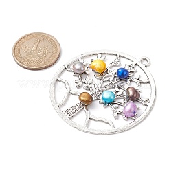 合金のチベット風チャーム  天然養殖淡水パールビーズ付き  カラフル  60x55.5x6mm  穴：3.2mm&nbsp;PALLOY-JF02435-02