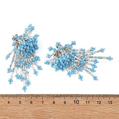 女性用ガラスシードビーズスタッドピアス  花  タッセルピアス  プラチナ  ミックスカラー  55x27mm&nbsp;EJEW-MZ00760