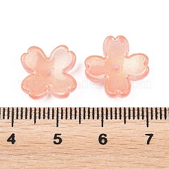 ツートンカラーの透明ガラスビーズキャップ  4  - 花びらの花  グリッターパウダー付き  サンゴ  13x13x4.5mm  穴：1.2mm  約1370個/1000g&nbsp;GLAA-Z020-02I