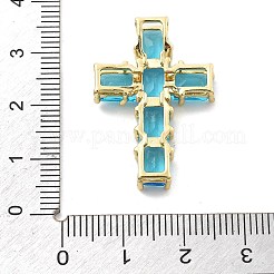 真鍮製ガラスチャーム  クロスチャーム  ラックめっき  長持ちメッキ  鉛フリー＆カドミウムフリー  18KGP本金メッキ  多面カット  ミックスカラー  29.5x20.5x6.5mm  穴：4x2.5mm&nbsp;KK-L228-12G