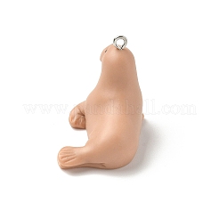 海洋生物の不透明樹脂ペンダント  プラチナ鉄ループ付き  アシカ  28x27x33mm  穴：2mm&nbsp;FIND-A058-06A