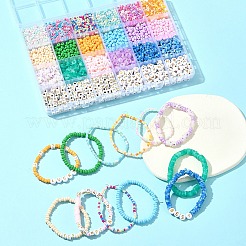DIY ドーナツ ガラス & アクリル ビーズ ブレスレット 作成キット  ミックスカラー  2.5~7x2.5~4.5x0.5~4.5mm  穴：1~3mm&nbsp;DIY-FS0007-68