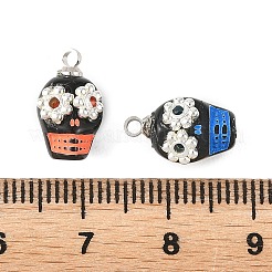 不透明アクリル＆合金ペンダント  スカルチャーム  ミックスカラー  プラチナ  13x9.5x7.5mm  穴：1.6mm&nbsp;PALLOY-JF05969-01
