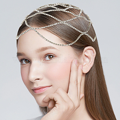 合金ラインストーンのヘッドバンド  女性の女の子のためのヘアアクセサリー  花  プラチナ  225x3mm&nbsp;OHAR-WH0011-64P