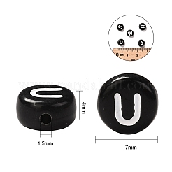 288g26スタイルの黒いアクリルビーズ  白い文字でフラットラウンド  a～zの文字  7x4mm  穴：1.5mm&nbsp;SACR-X0015-17