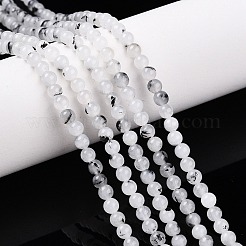 染め加工天然石ホワイトジェイドビーズ連売り  ツートン  ラウンド  ホワイトスモーク  4.5x4~4.5mm  穴：0.8mm  約90~91個/連  14.76~14.92''（37.5~37.9センチメートル）&nbsp;G-T140-4mm-A02