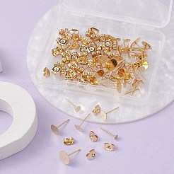 50個 5サイズ 304ステンレススチールスタッドピアス金具  フラットラウンドイヤリングのセッティング  50個のイヤーナット付き  ゴールドカラー  3~8x0.3mm  ピン：0.7mm  10個/スタイル&nbsp;STAS-YW0001-77